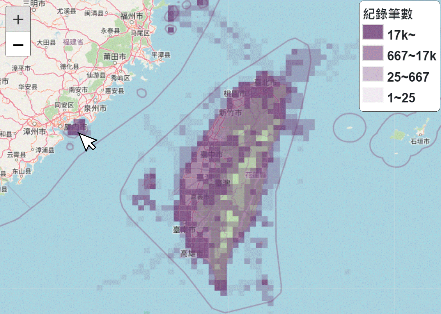縮放地圖時，圖例數值也會變化